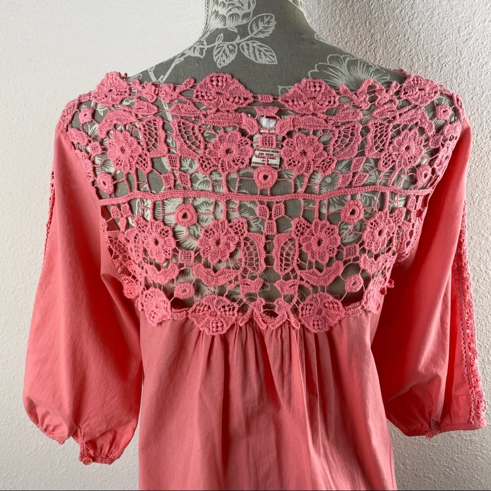 Sundance Pink Crochet Back Tunic Top Cotton Small